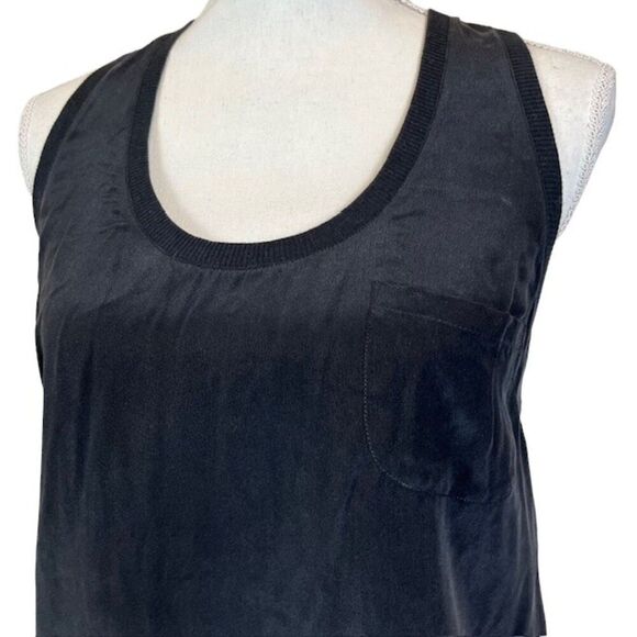 Joie Alicia Silk Racerback Pocket Tank Ribbed Edge Black Size Small - Picture 3 of 9